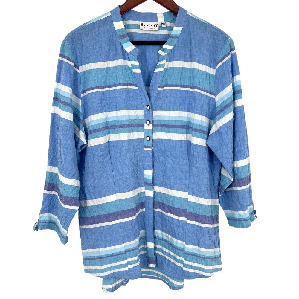 Habitat Sz Large Womens Wearable Art Blue Abstract Blouse Shirt Top Artsy Mature